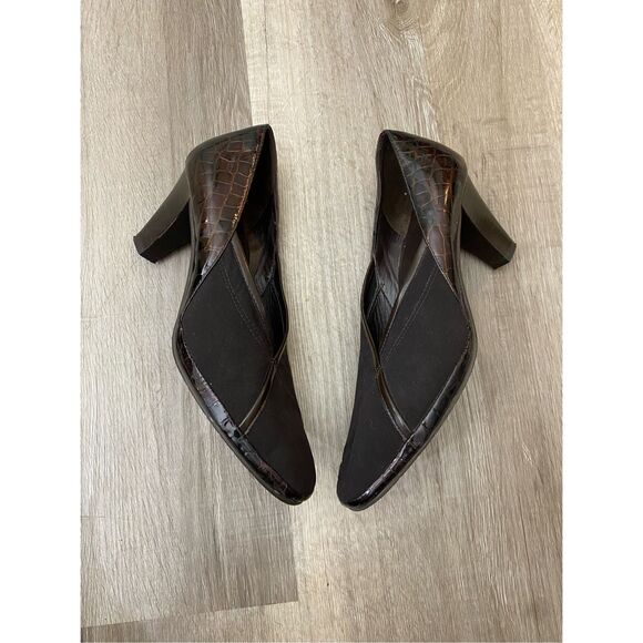 Amalfi by Rangoni Brown Animalprint Colorblock Heels Pumps, Size 8.5, MSRP $265 - Picture 3 of 9